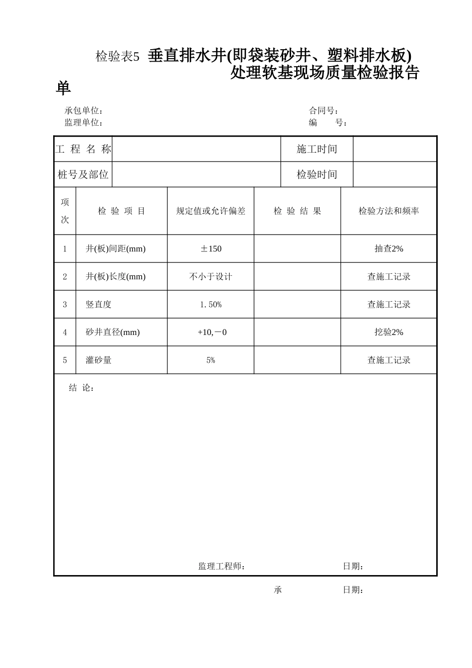 检验表5 垂直排水井(袋装砂井、塑料排水板).xls_第1页