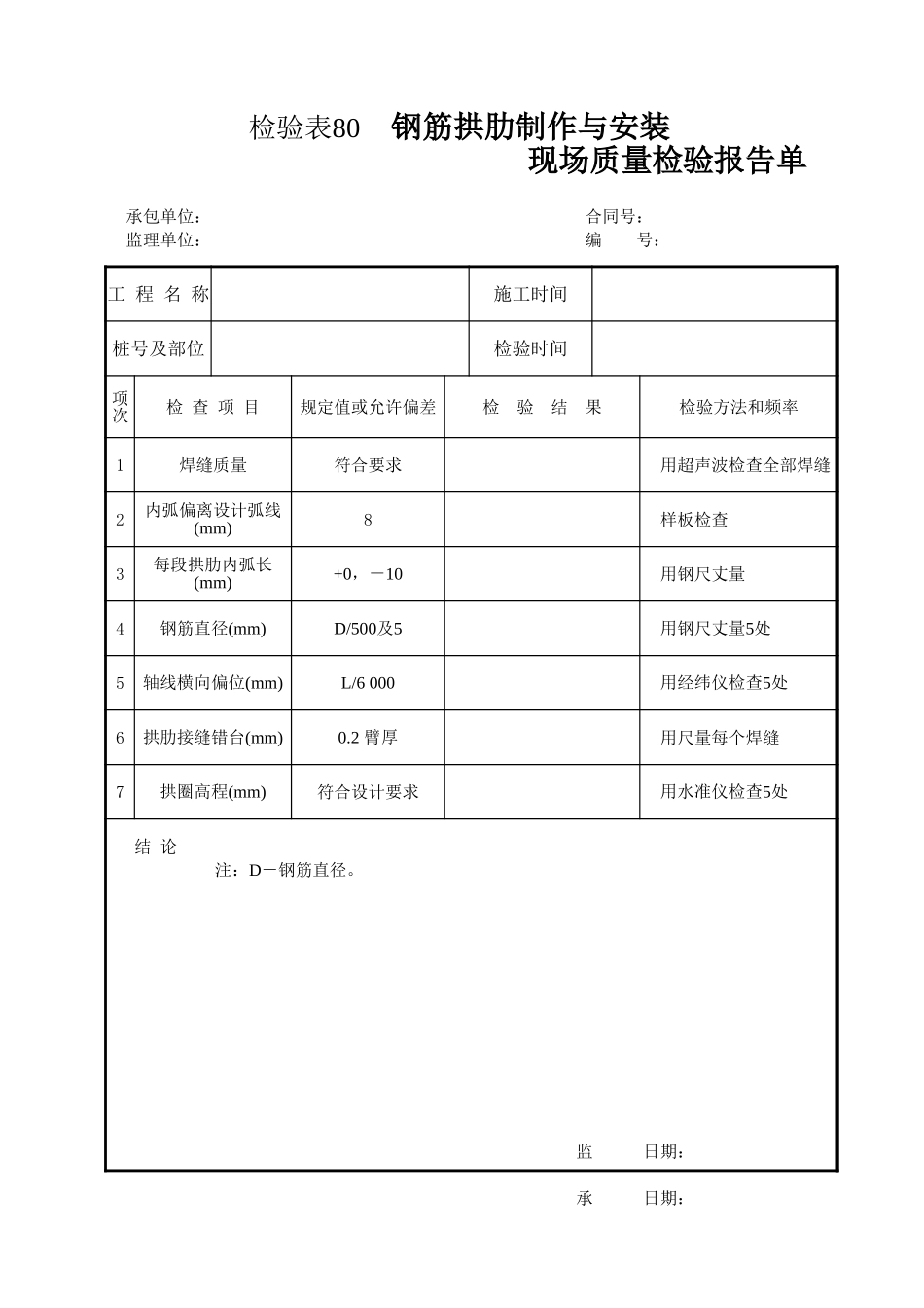 检验表80 钢筋拱肋制作与安装.xls_第1页