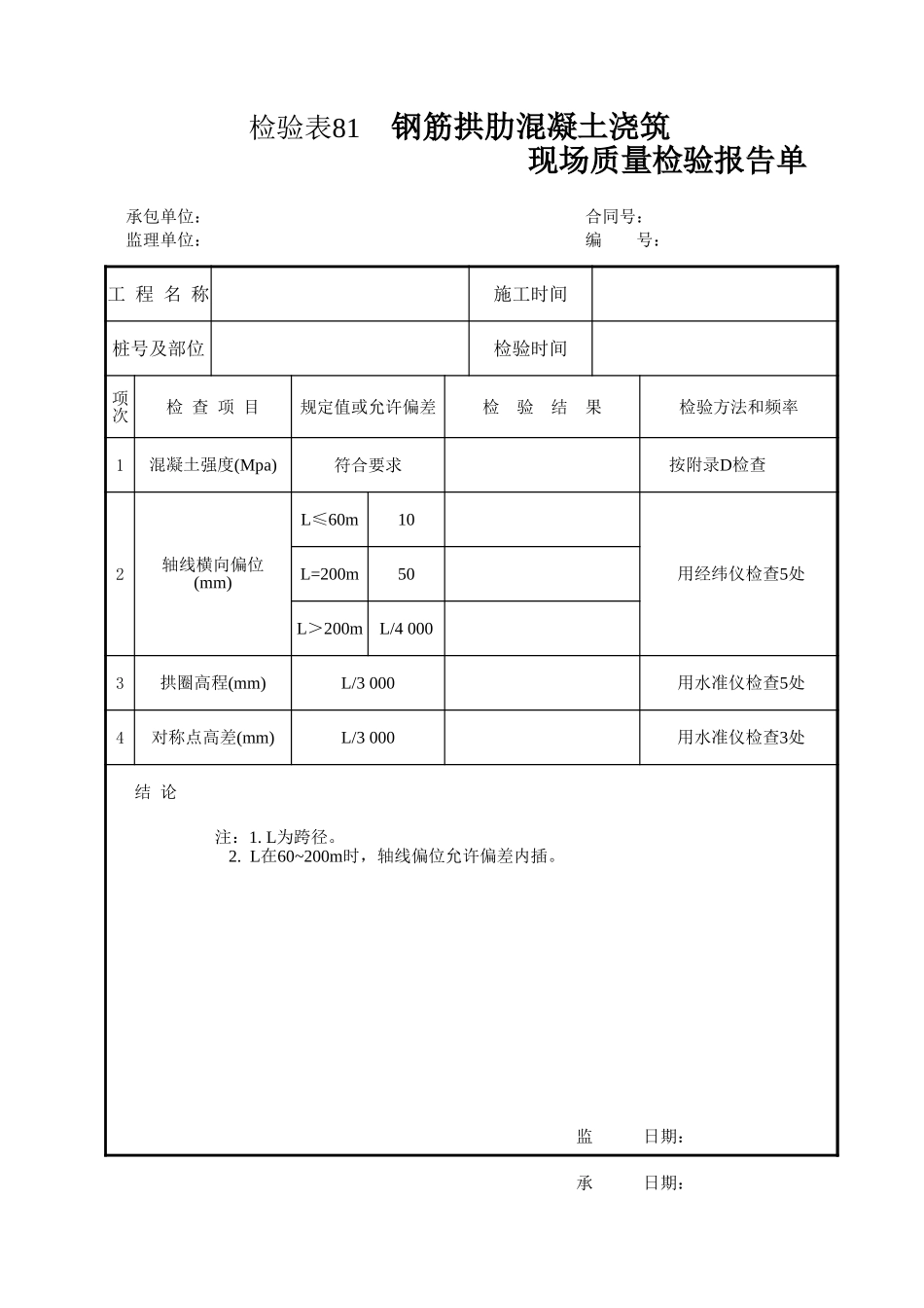 检验表81 钢筋拱肋混凝土浇筑.xls_第1页