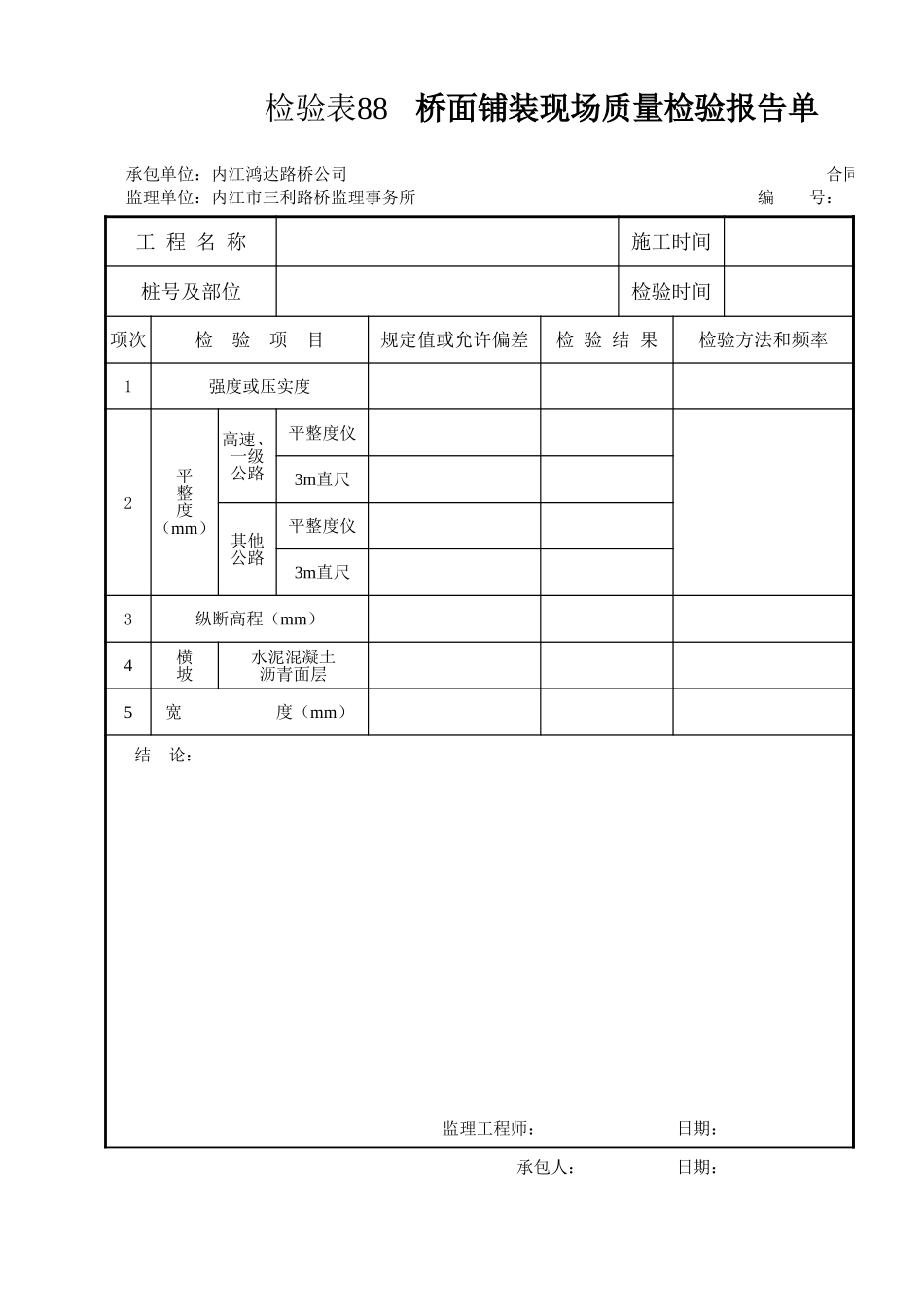 检验表88 桥面铺装.xls_第1页