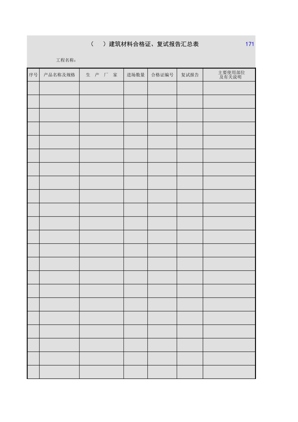 建筑材料合格证、复试报告汇总表.xls_第1页