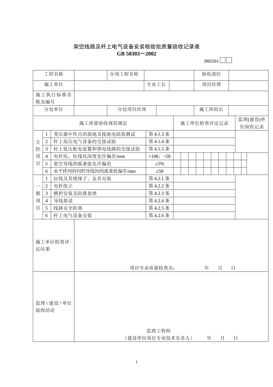 建筑电气工程检验批质量检验记录表.doc_第1页