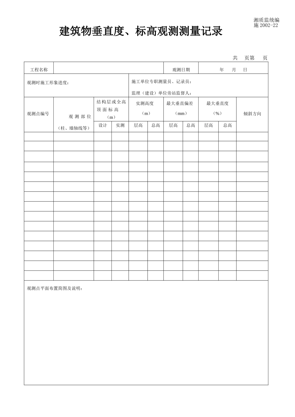 建筑物垂直度、标高观测测量记录 施2002-22.doc_第1页