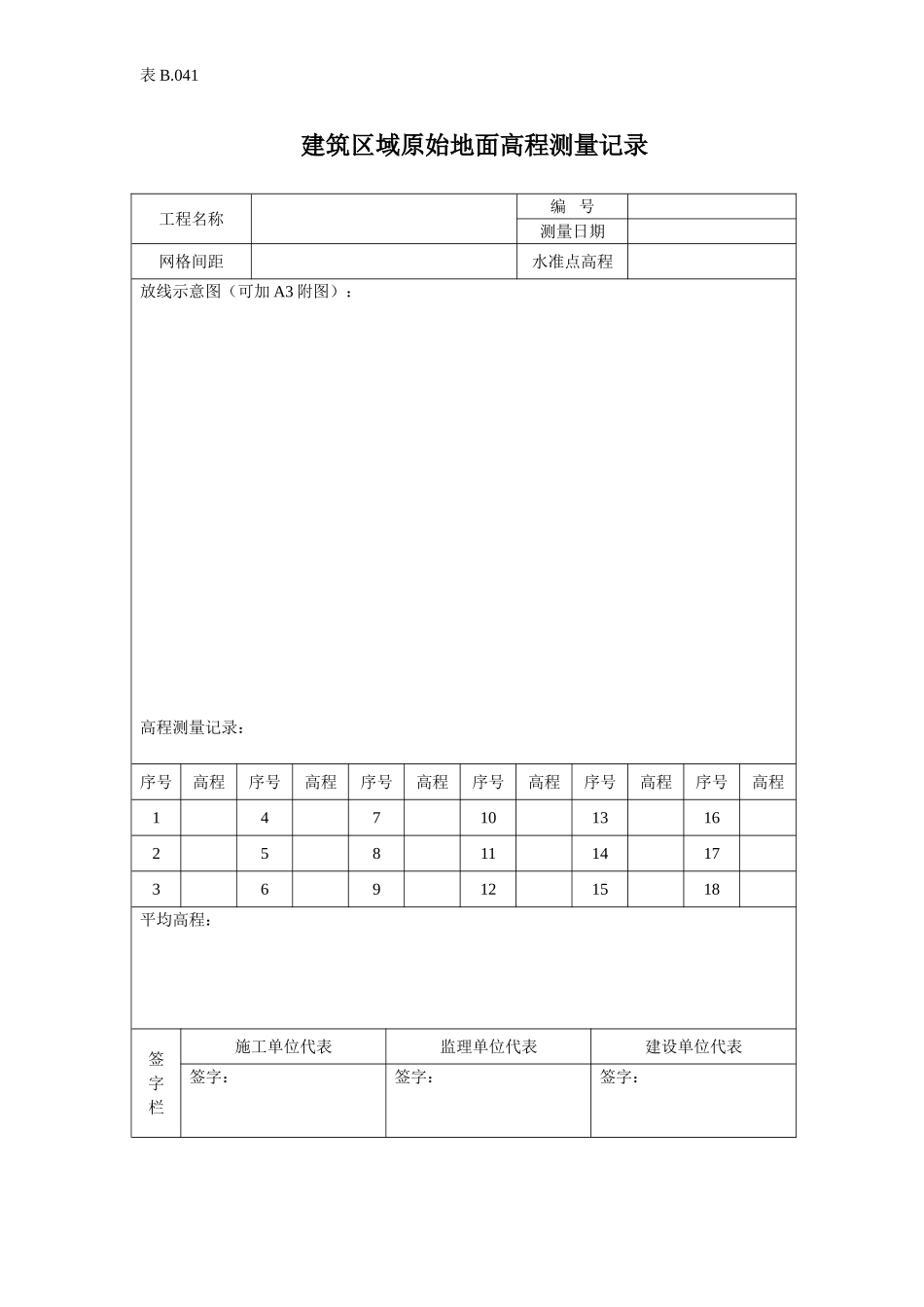 建筑物区域原始地面高程测量记录.doc_第1页