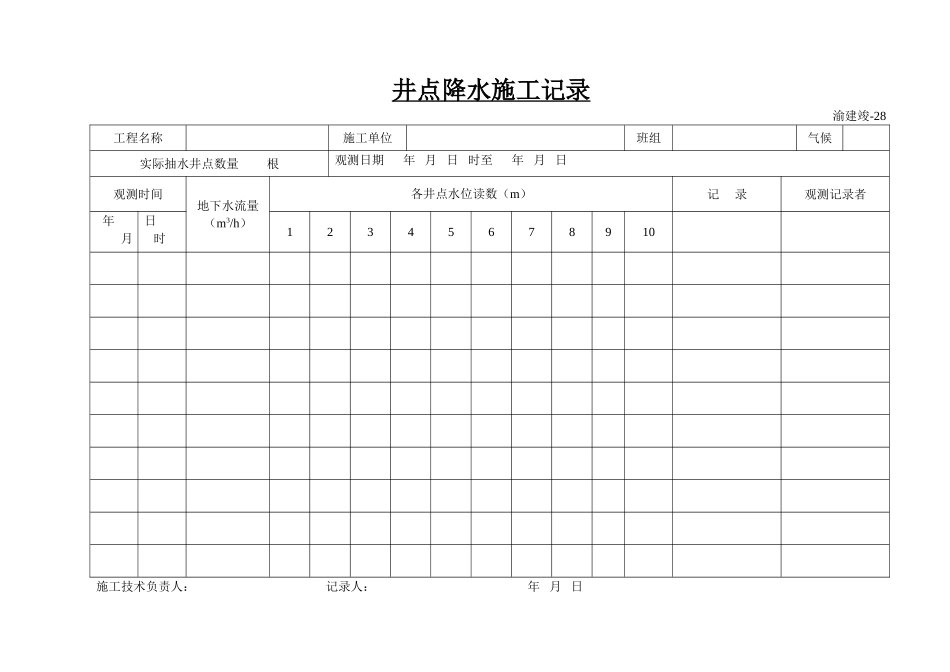 井点降水施工记录.doc_第1页