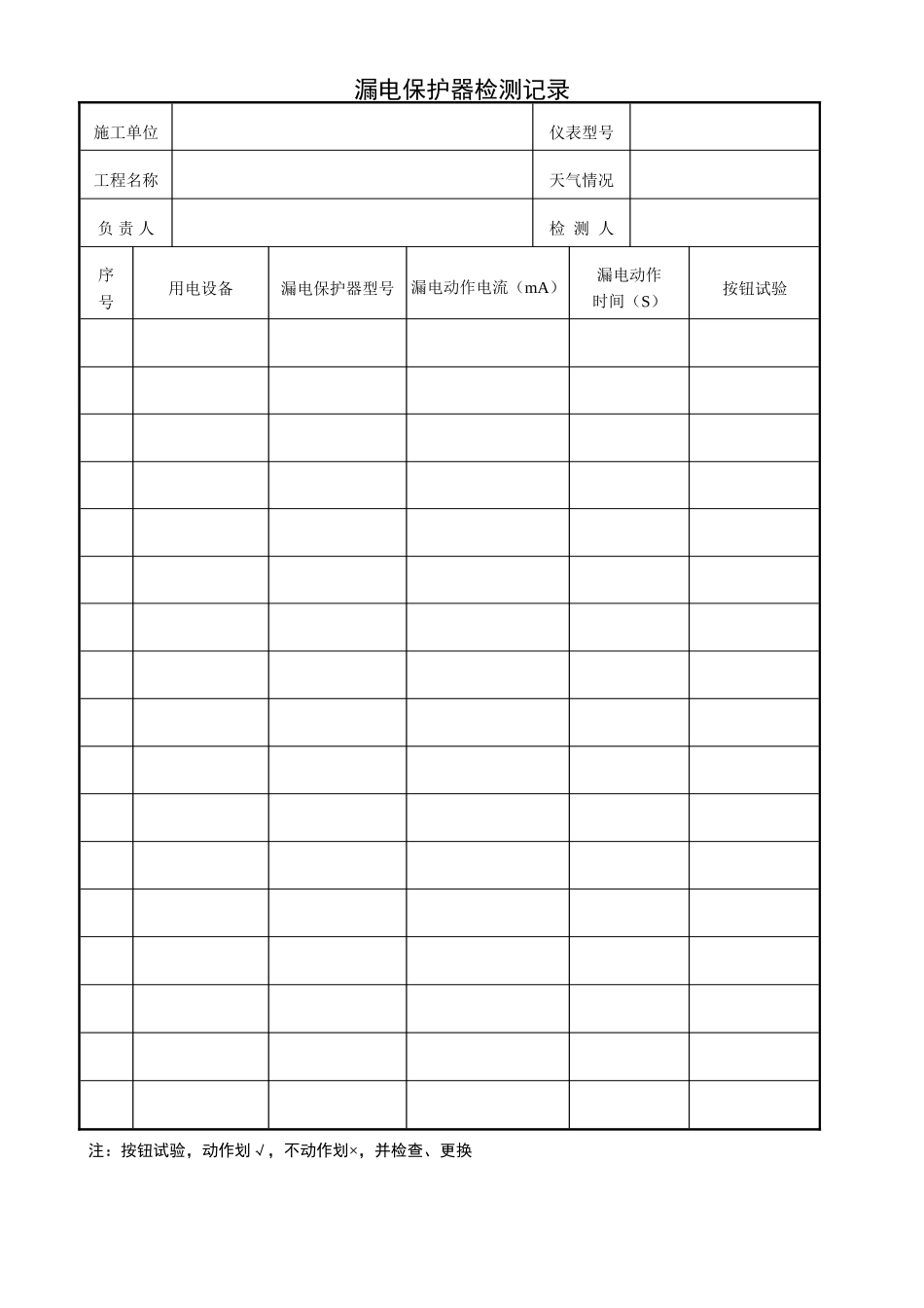 漏电保护器检测记录.doc_第1页