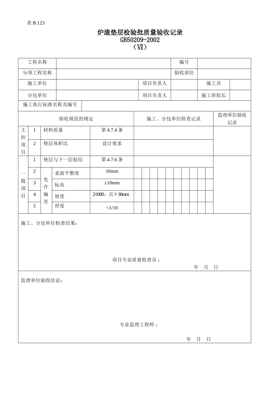 炉渣垫层检验批质量验收记录.doc_第1页