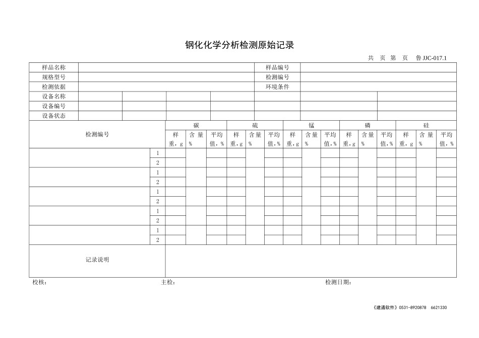 鲁JJC-017.1钢化化学分析检测原始记录.doc_第1页