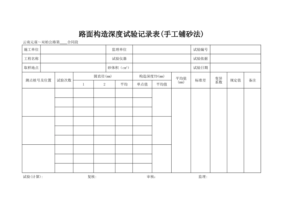 路面构造深度试验记录表(手工铺砂法).xls_第1页
