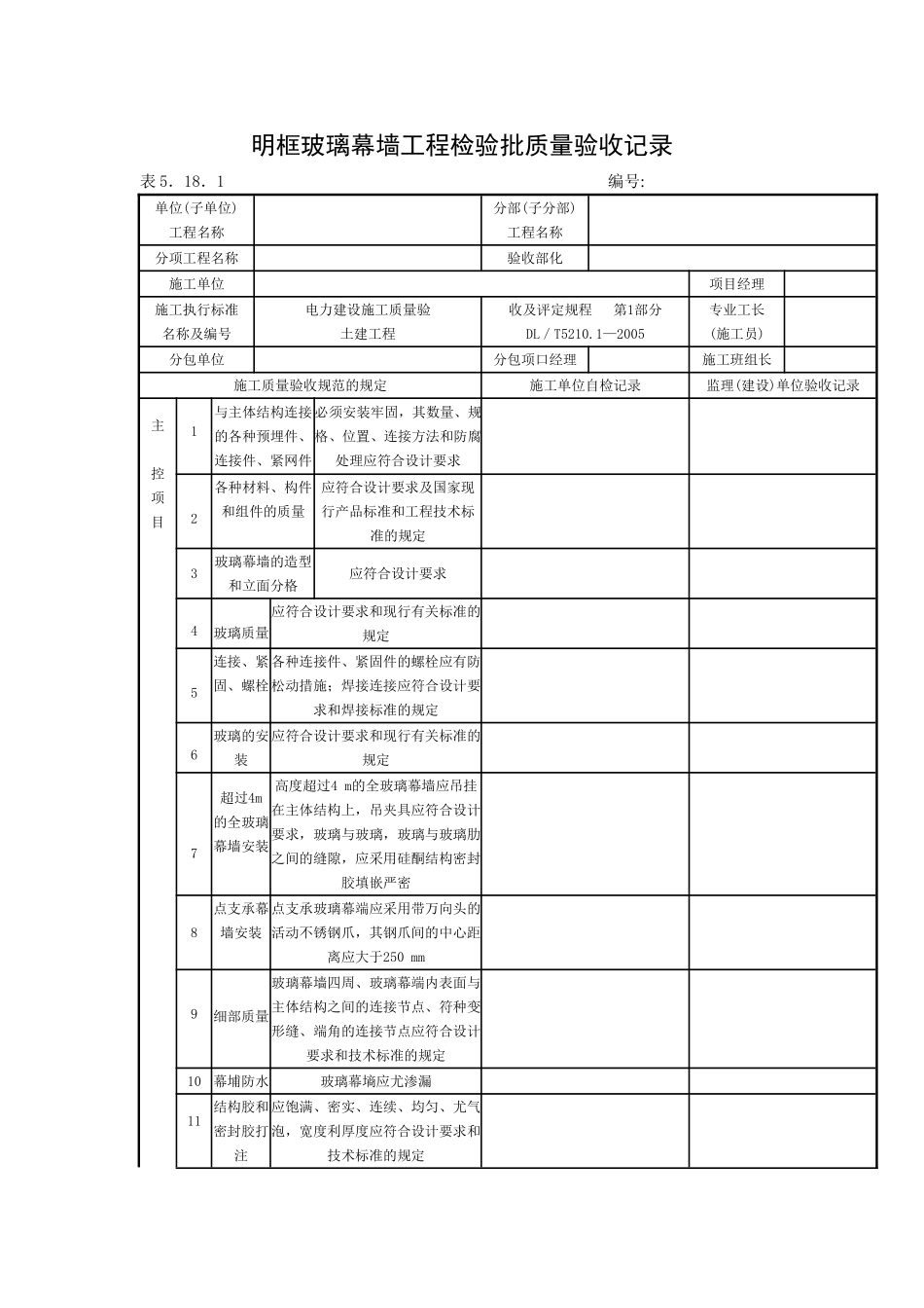 明框玻璃幕墙工程检验批质量验收记录.doc_第1页