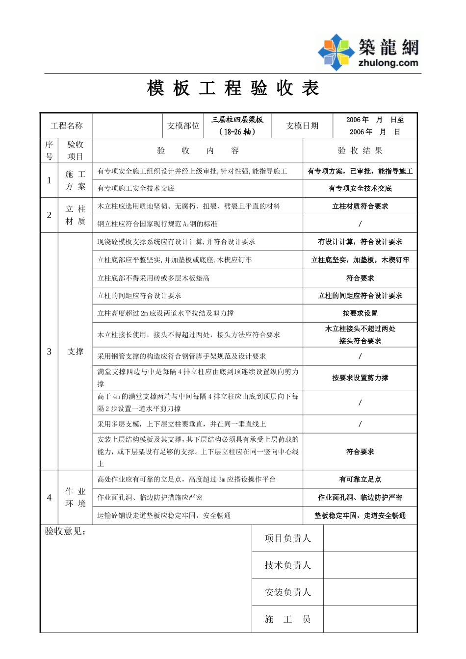 模 板 工 程 验 收 表.doc_第1页