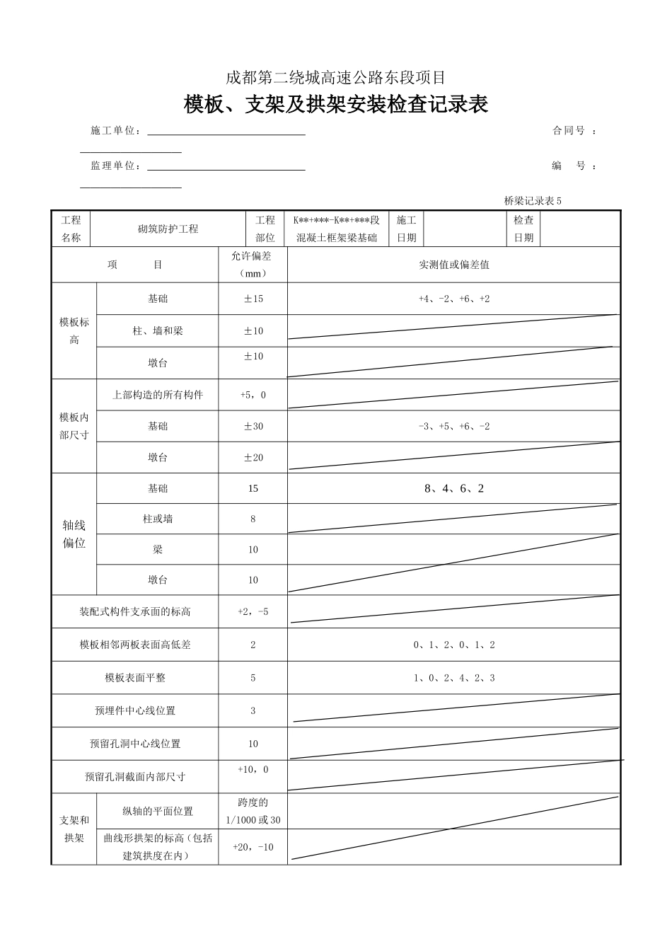 模板、支架及拱架安装检查记录表.doc_第1页