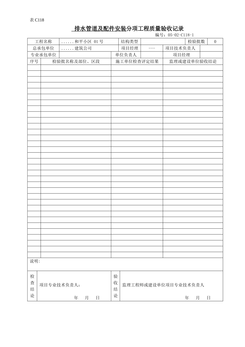 排水管道及配件安装分项工程质量验收记录(1).doc_第1页