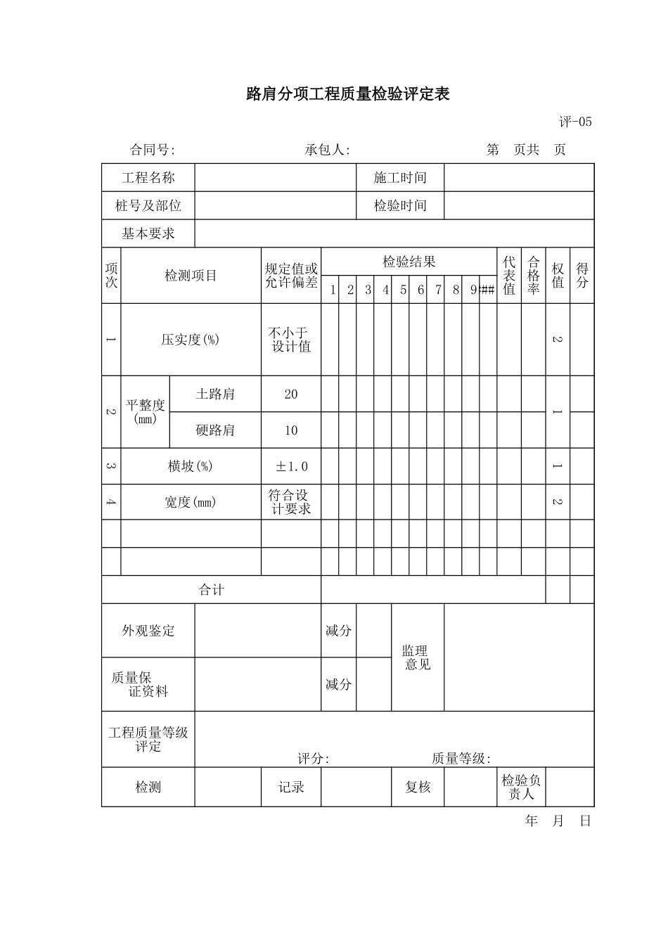 评-5路肩分项工程质量检验评定表.xls_第1页