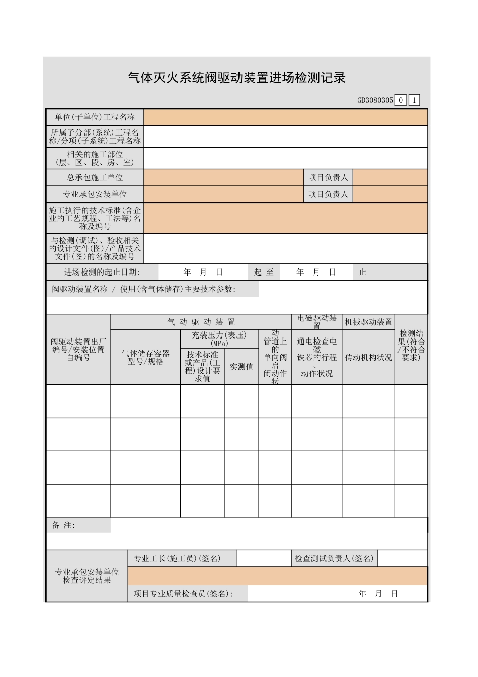 气体灭火系统阀驱动装置进场检测记录GD3080305.xls_第1页