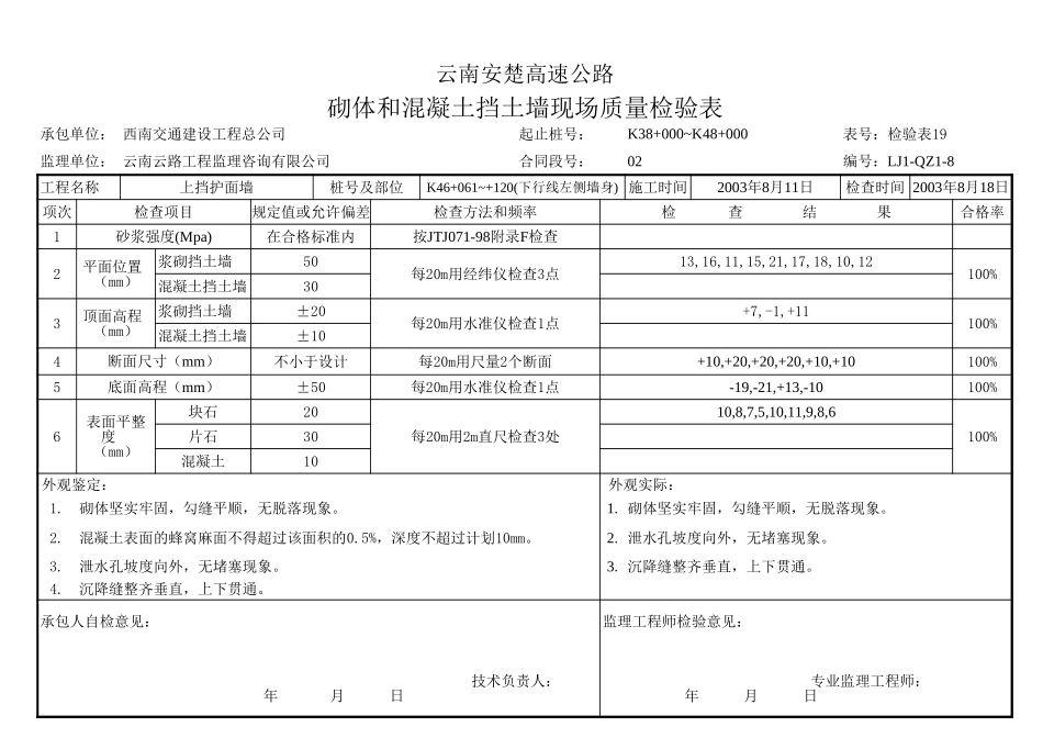砌体和混凝土挡土墙质量检验表.xls_第2页