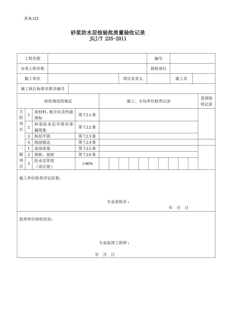 砂浆防水层检验批质量验收记录.doc_第1页