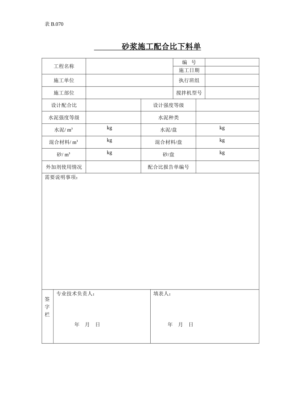 砂浆施工配合比下料单.doc_第1页