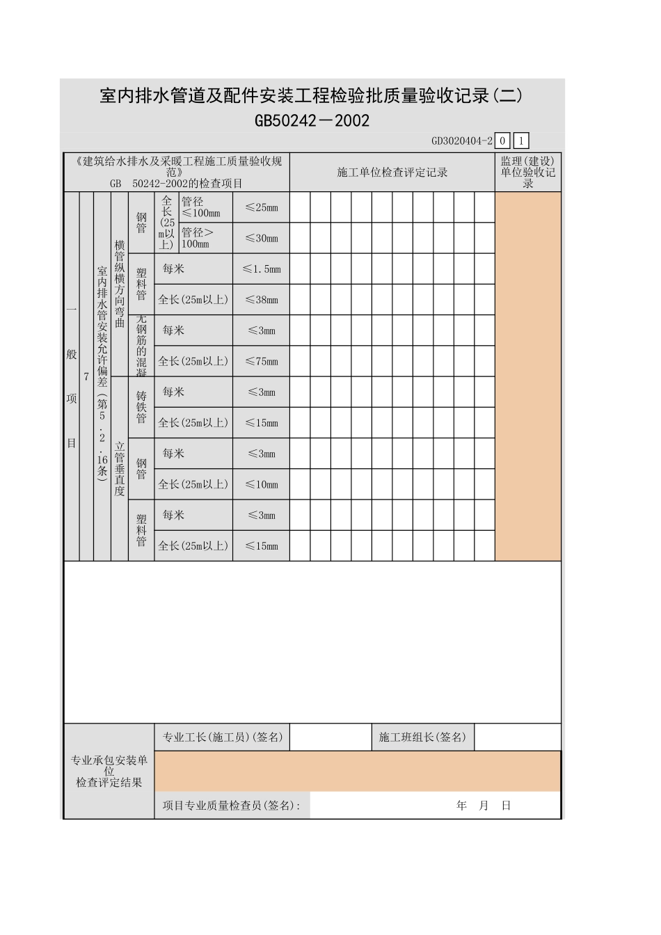 室内排水管道及配件安装工程检验批质量验收记录(一).xls_第3页