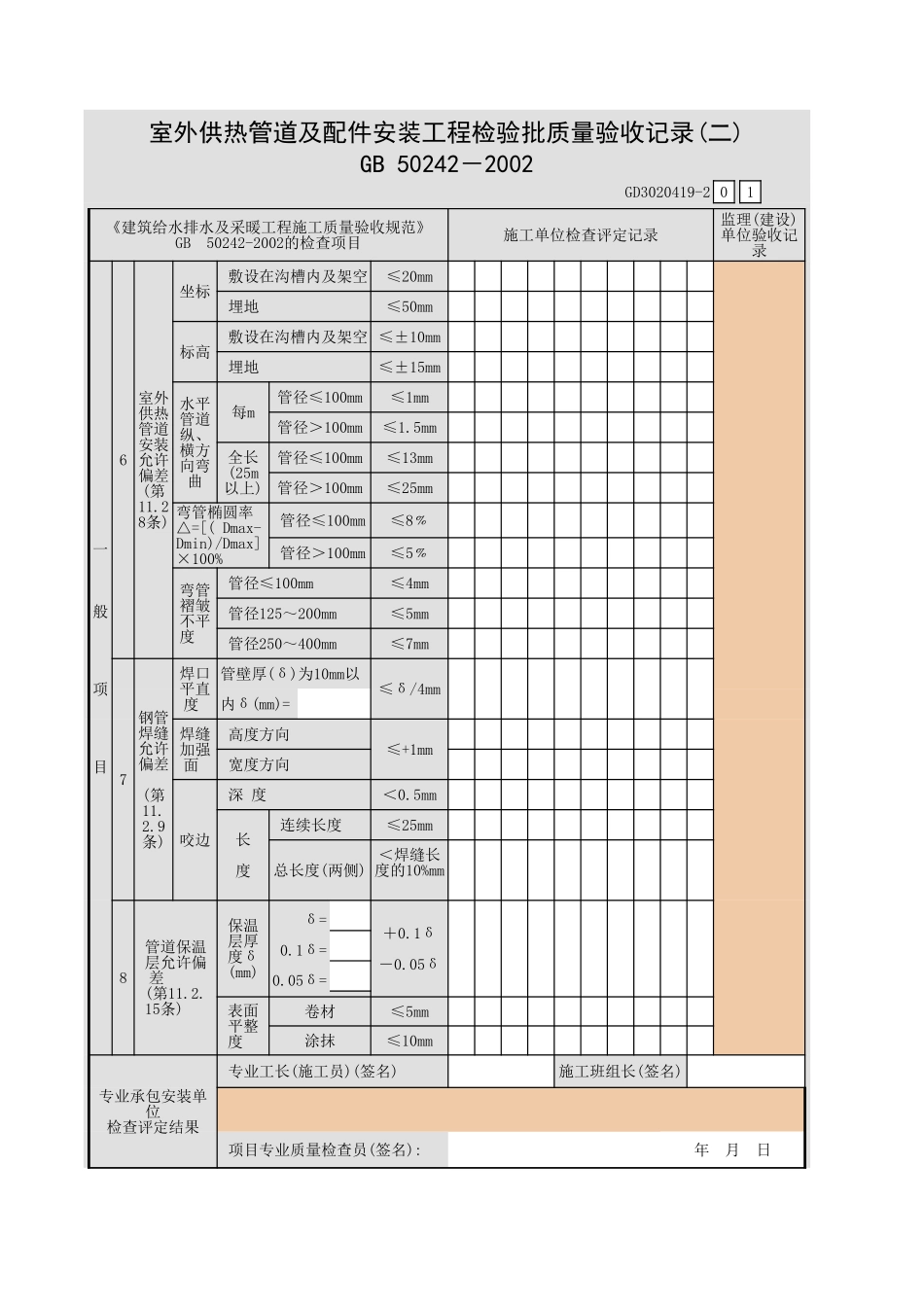 室外供热管道及配件安装工程检验批质量验收记录(一).xls_第3页