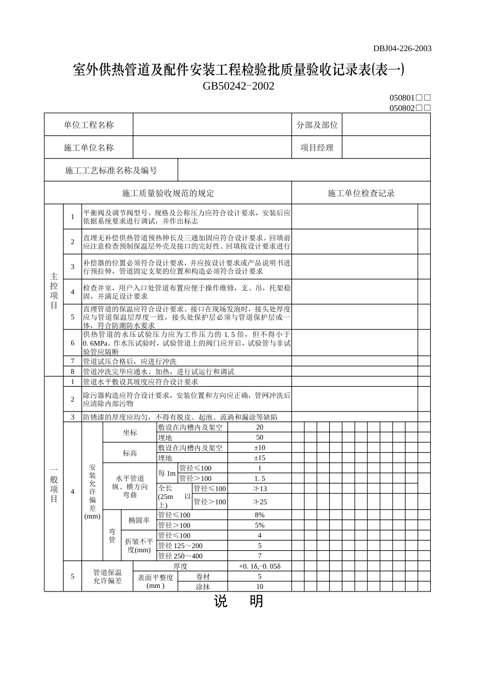 室外供热管道及配件安装工程检验批质量验收记录表(表一).doc_第1页