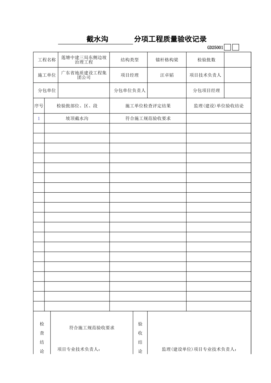 水沟 分项工程质量验收记录.xls_第1页