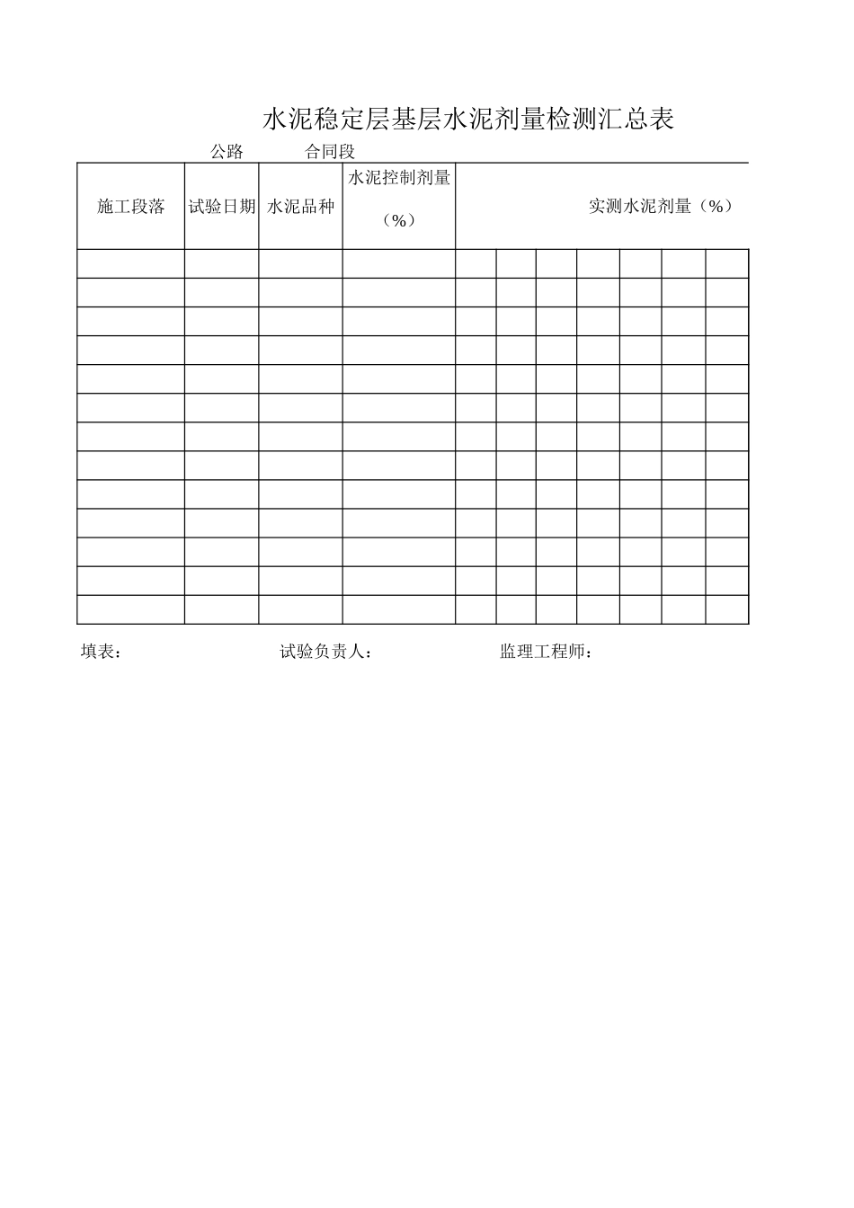水泥稳定层基层水泥剂量检测汇总表.xls_第1页