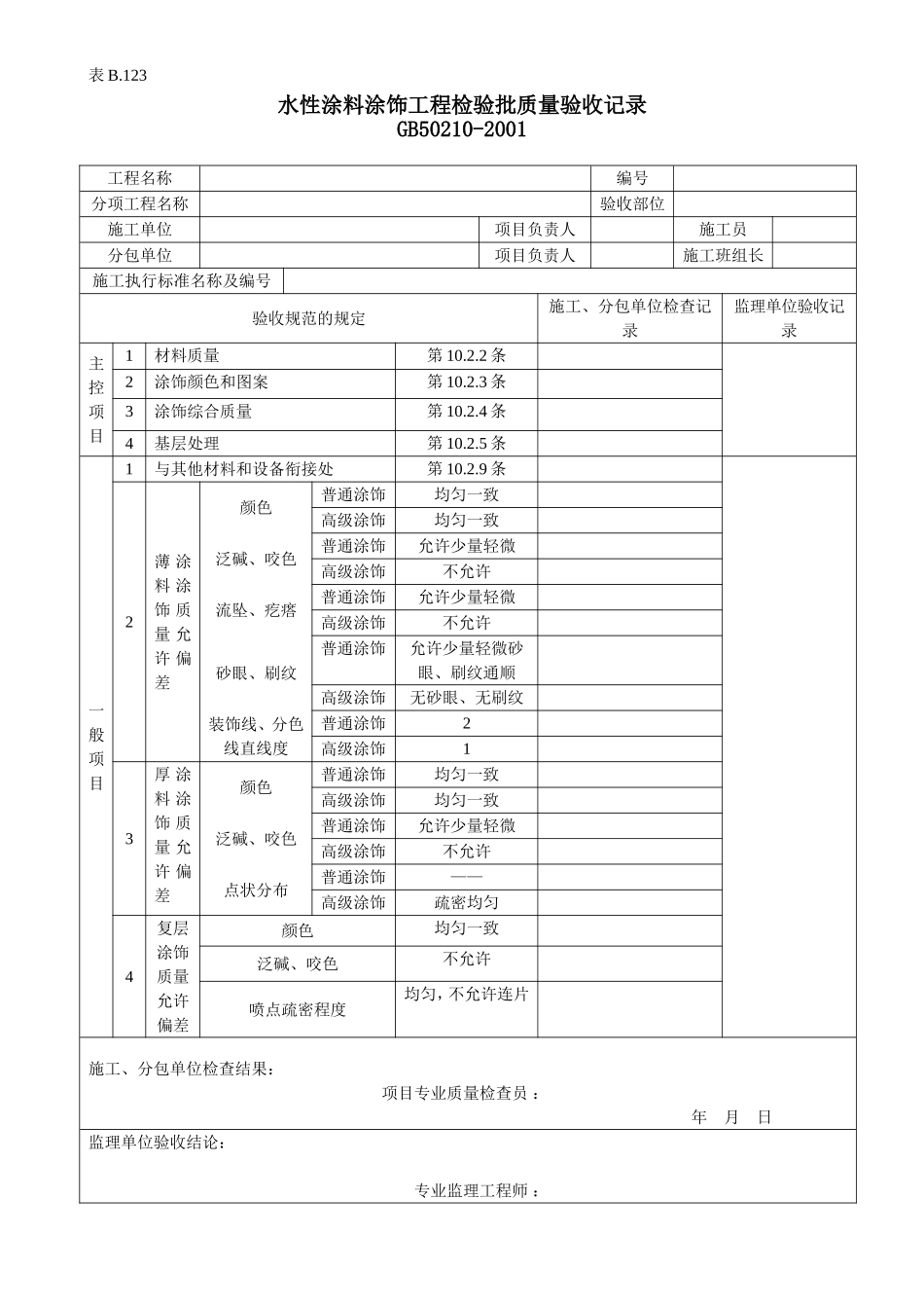 水性涂料涂饰工程检验批质量验收记录.doc_第1页