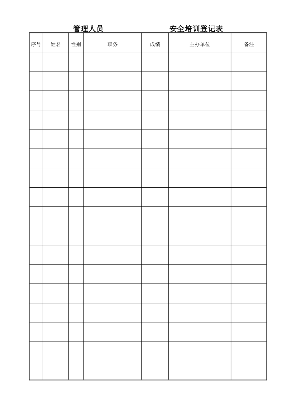 四格管理人员年度安全培训登记表.doc_第1页
