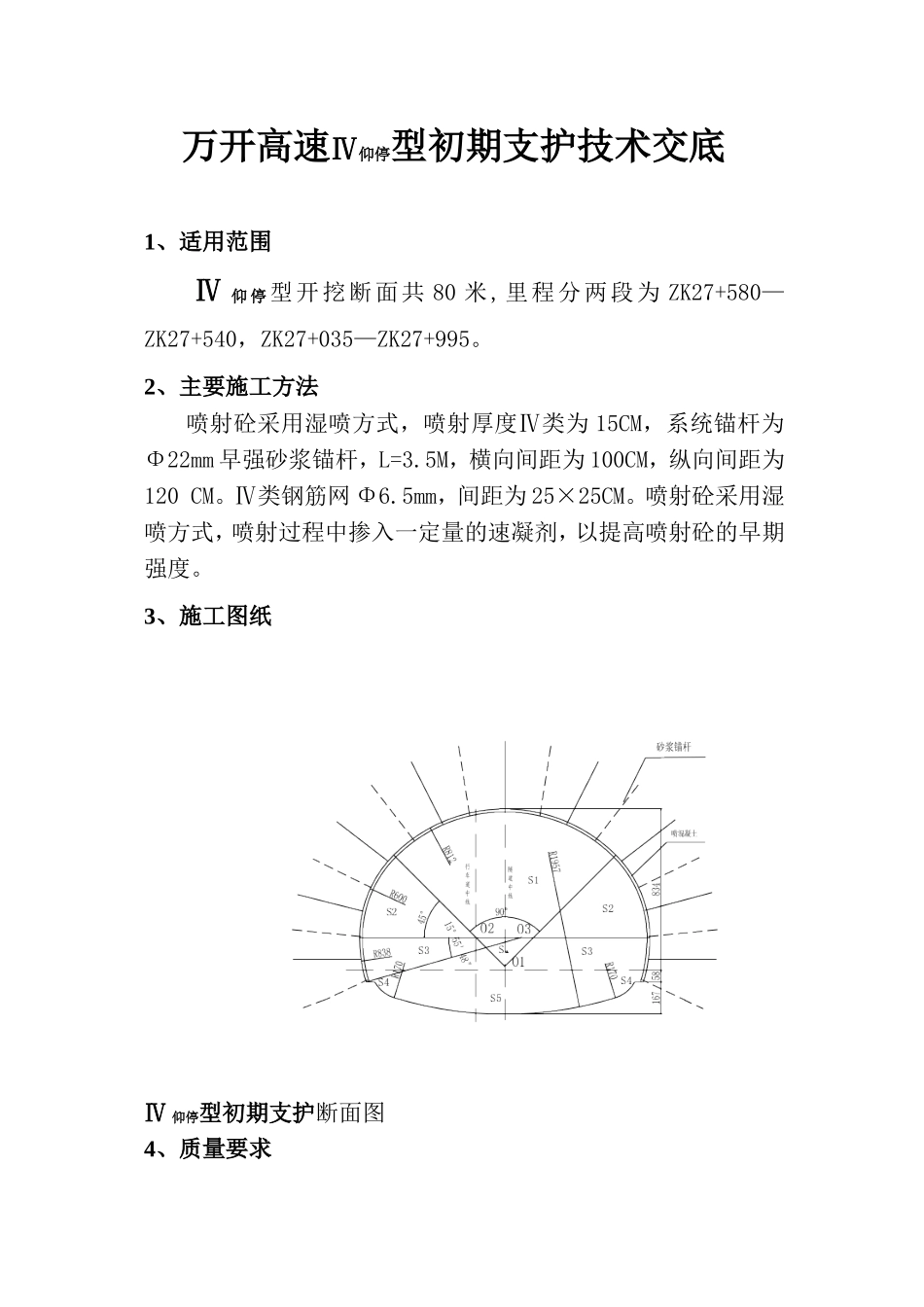 万开高速Ⅳ仰停型初期支护技术交底.doc_第1页