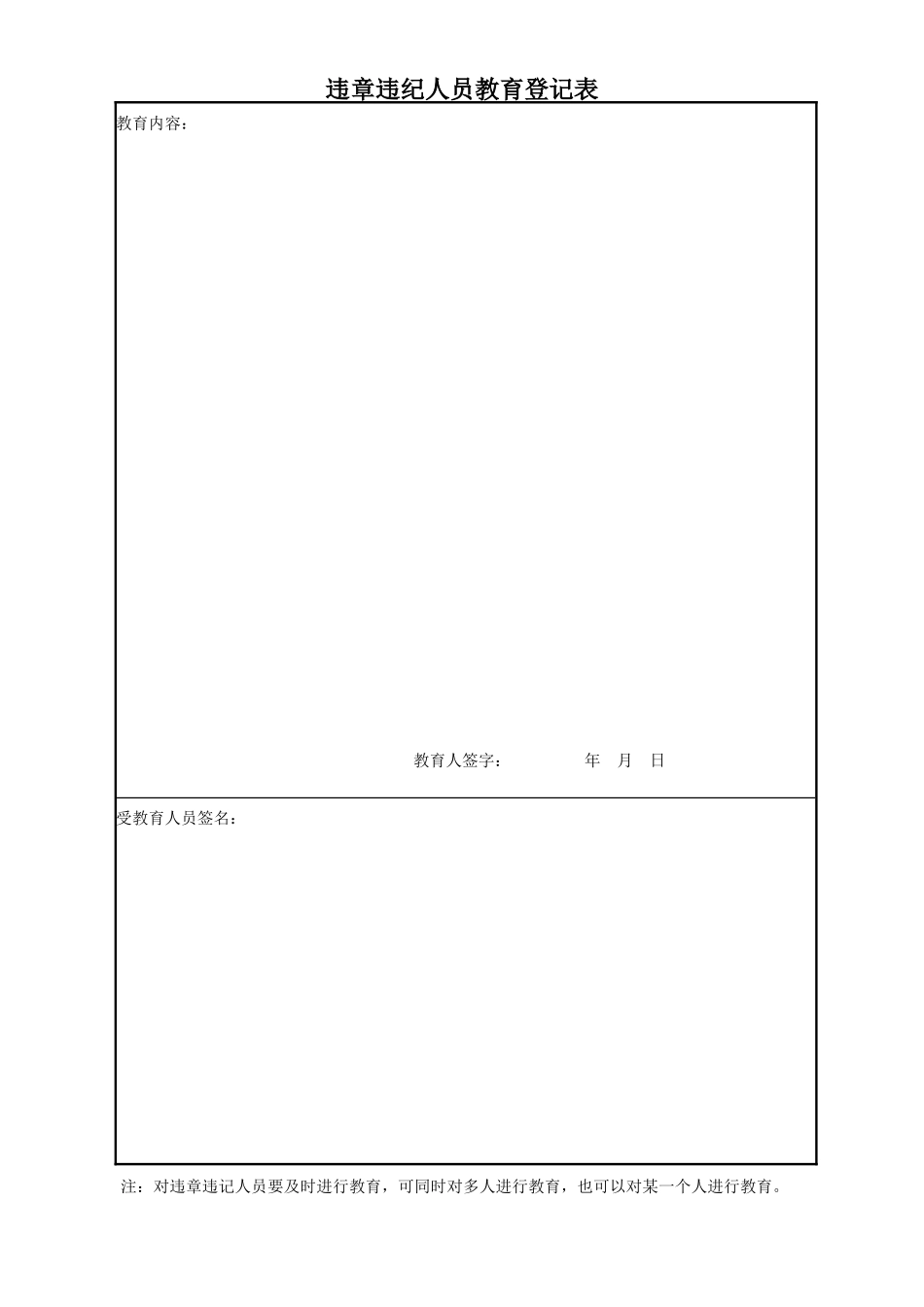 违章违纪人员教育记录表.doc_第1页