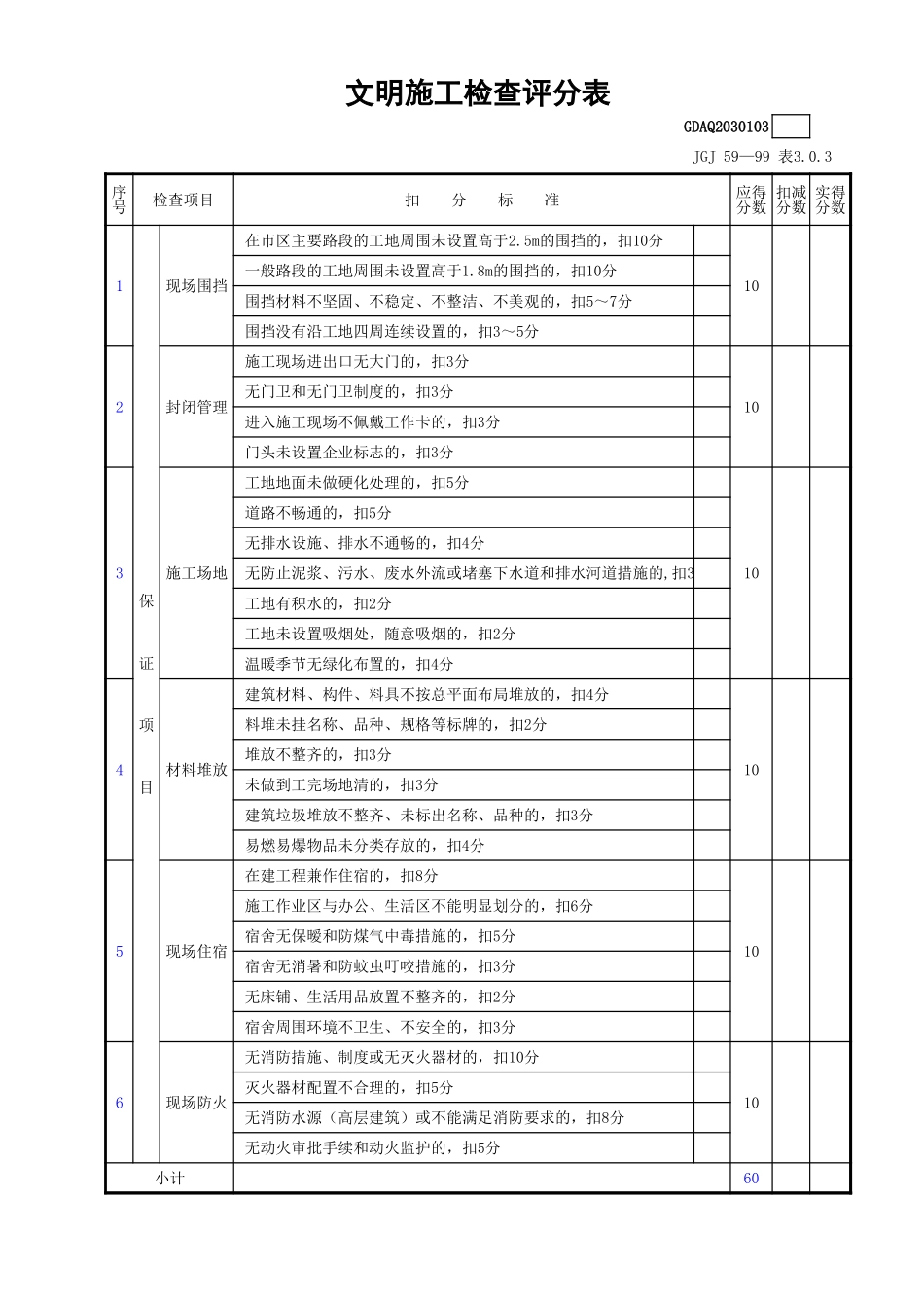 文明施工检查评分表(含续表)GDAQ2030103.xls_第1页