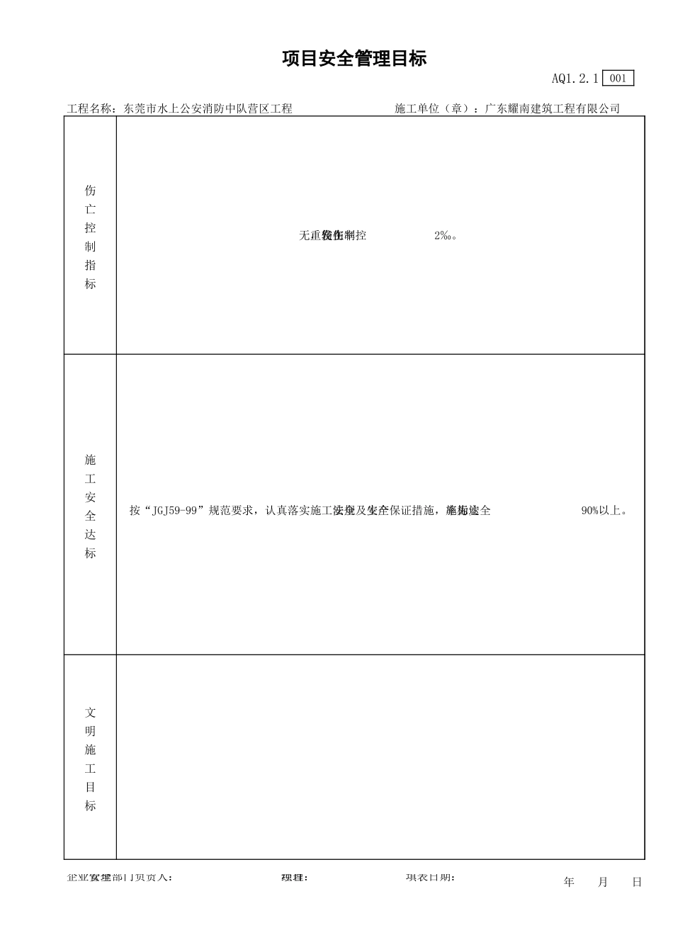 项目安全管理目标.xls_第1页