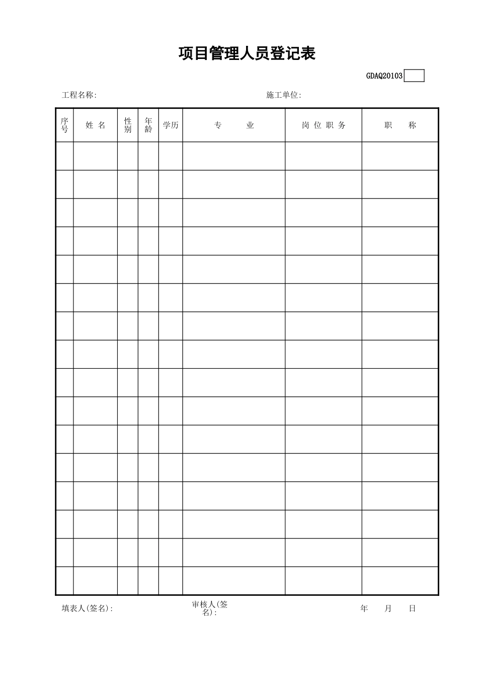 项目管理人员登记表GDAQ20103.xls_第1页