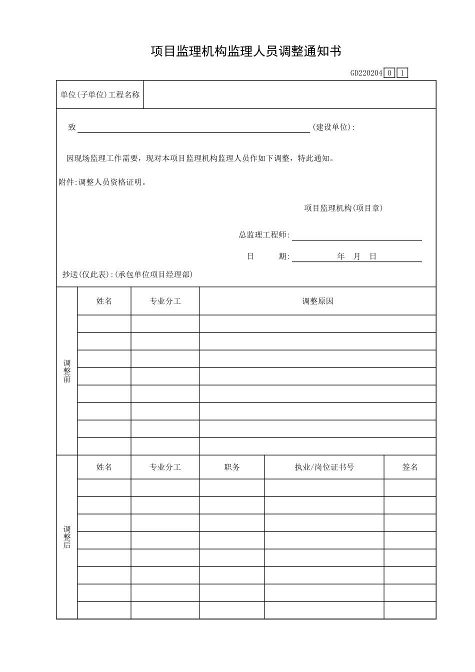 项目监理机构监理人员调整通知书GD220204.xls_第1页