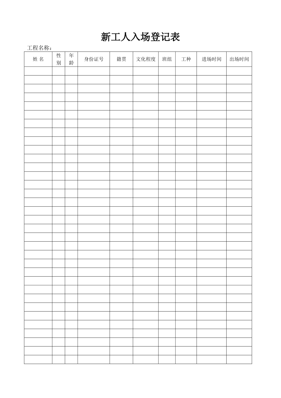 新工人入场登记表.doc_第1页
