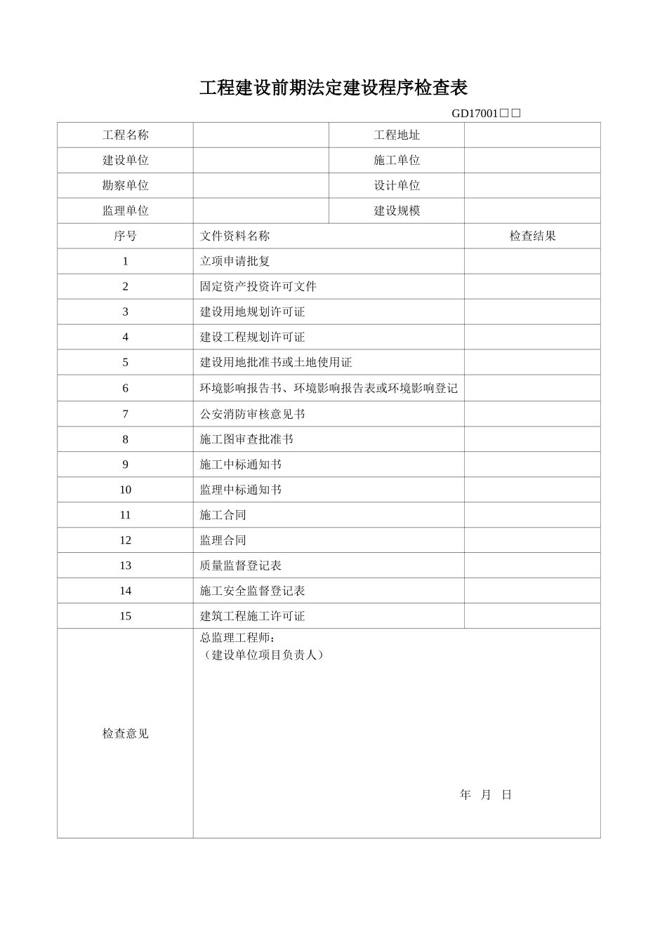 一、工程建设前期法定建设程序检查表.doc_第1页