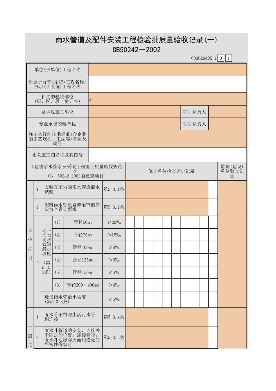 雨水管道及配件安装工程检验批质量验收记录(一).xls_第1页
