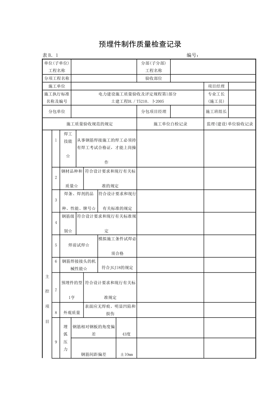 预埋件制作质量检查记录.doc_第1页