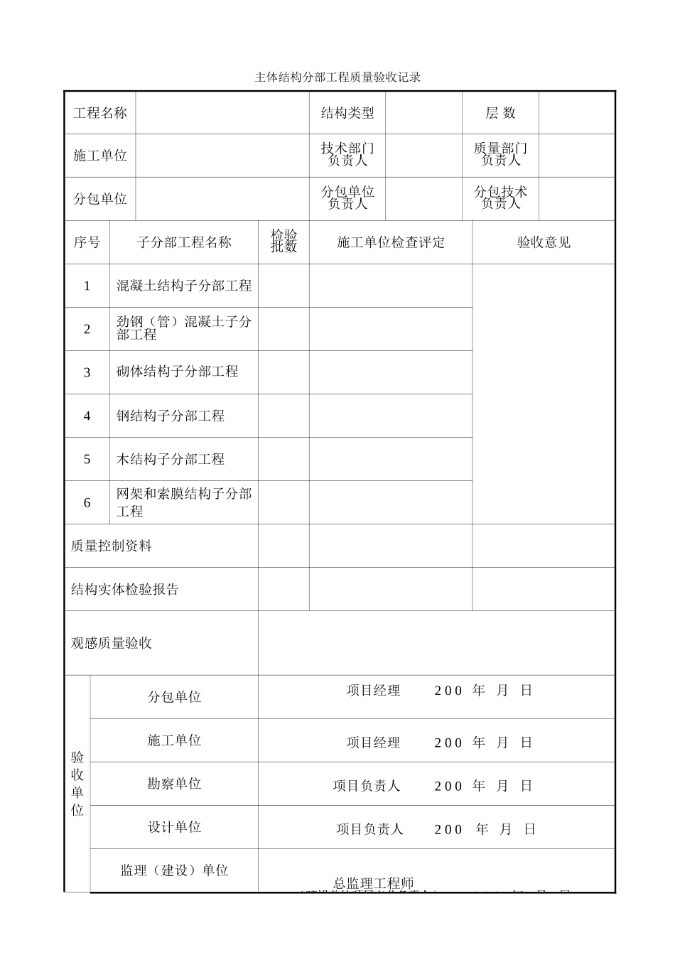 主体结构分部工程质量验收记录(1).doc_第1页