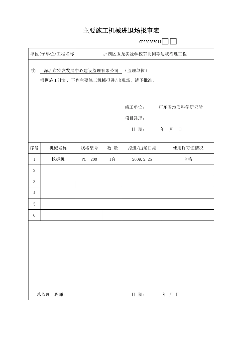 主要施工机械进退场报审表GD2202SZ011.xls_第1页
