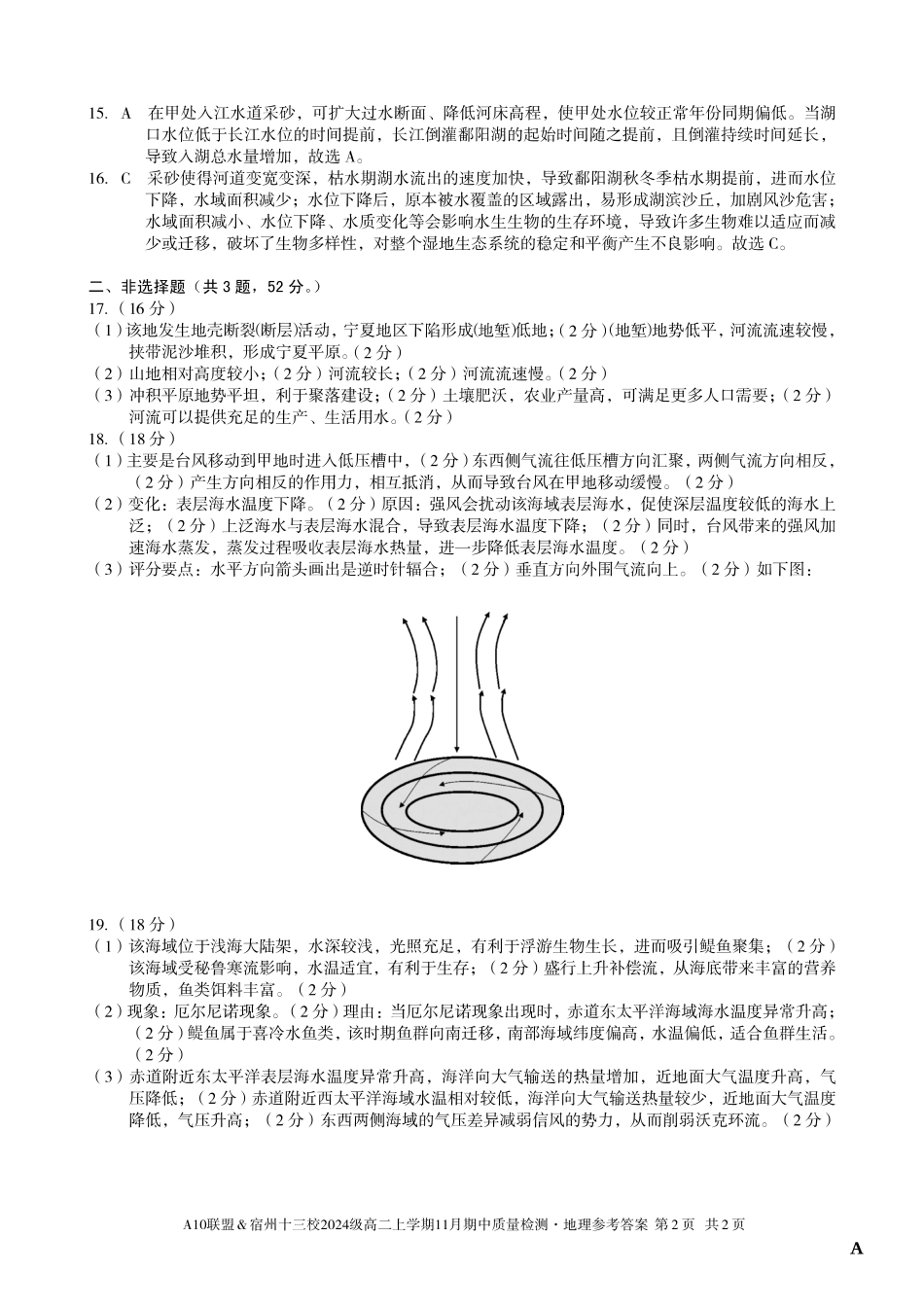 【地理答案】(A卷)A10联盟&宿州十三校2024级高二上学期11月期中质量检测地理答案A.pdf_第2页