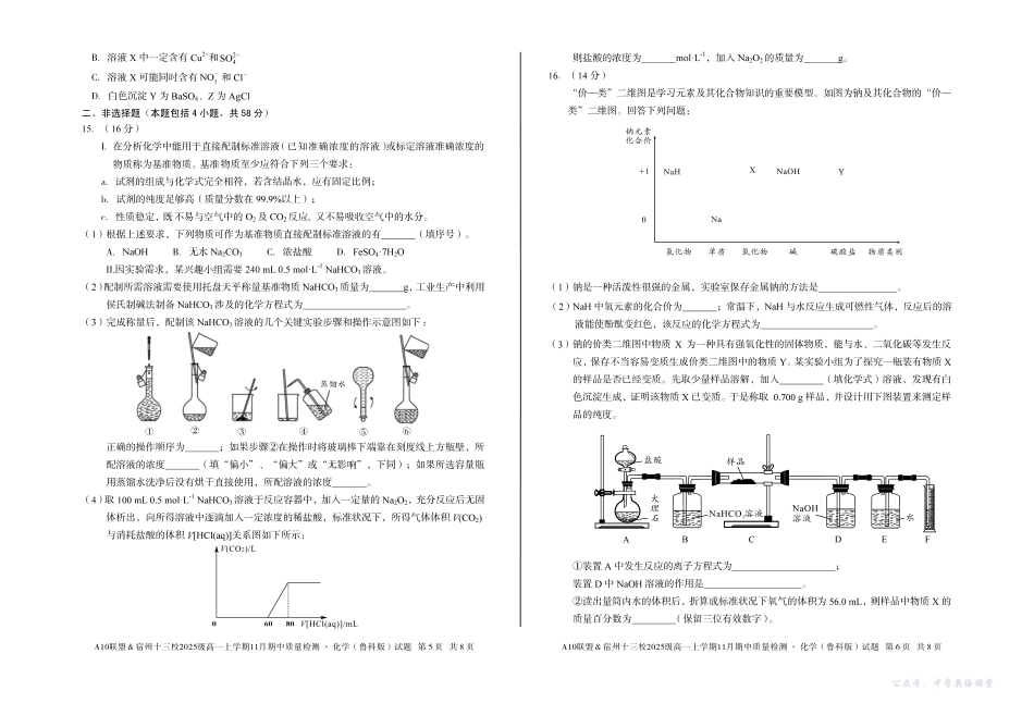 【化学】A10联盟&宿州十三校2025级高一上学期11月期中质量检测化学(鲁科版).pdf_第3页
