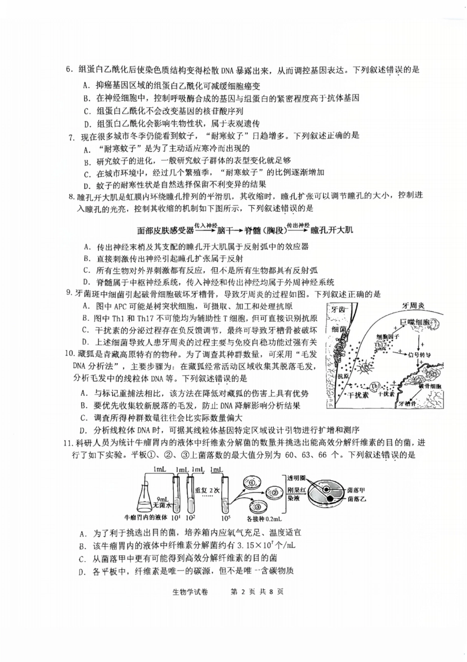 【生物试卷】江苏省南通市区、通州区、启东市、如皋县联2026届高三上学期期中质量监测(11.18-11.20).pdf_第2页