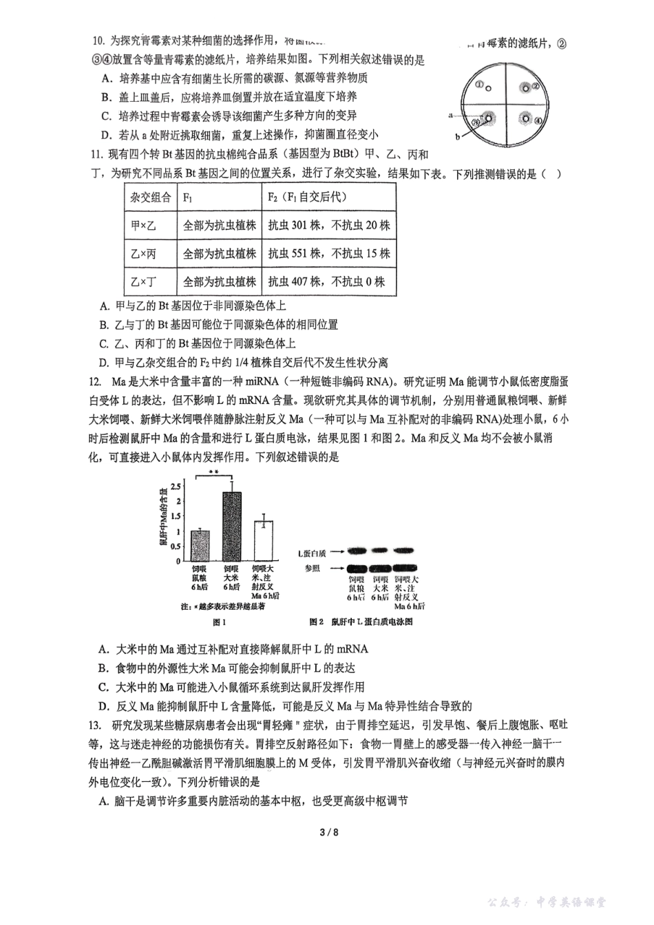 【生物试卷+答案】-福建省厦门市双十中学2026届高三上学期期中考试(11.13-11.14).pdf_第3页