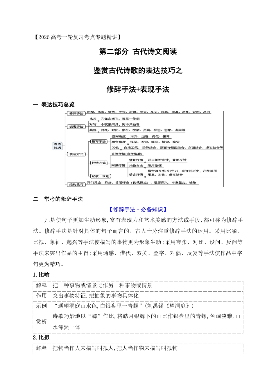 11鉴赏古代诗歌的表达技巧之修辞手法+表现手法.docx_第1页
