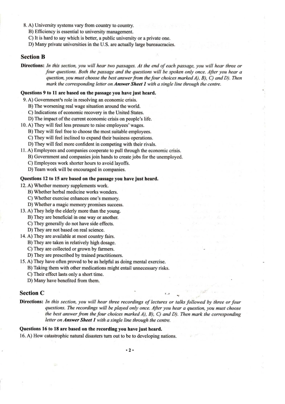 2016年6月大学英语六级考试真题（第1套）.pdf_第2页