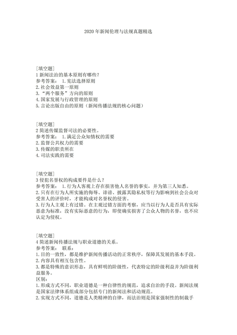 2020年《新闻伦理与法规》真题精选.pdf_第1页
