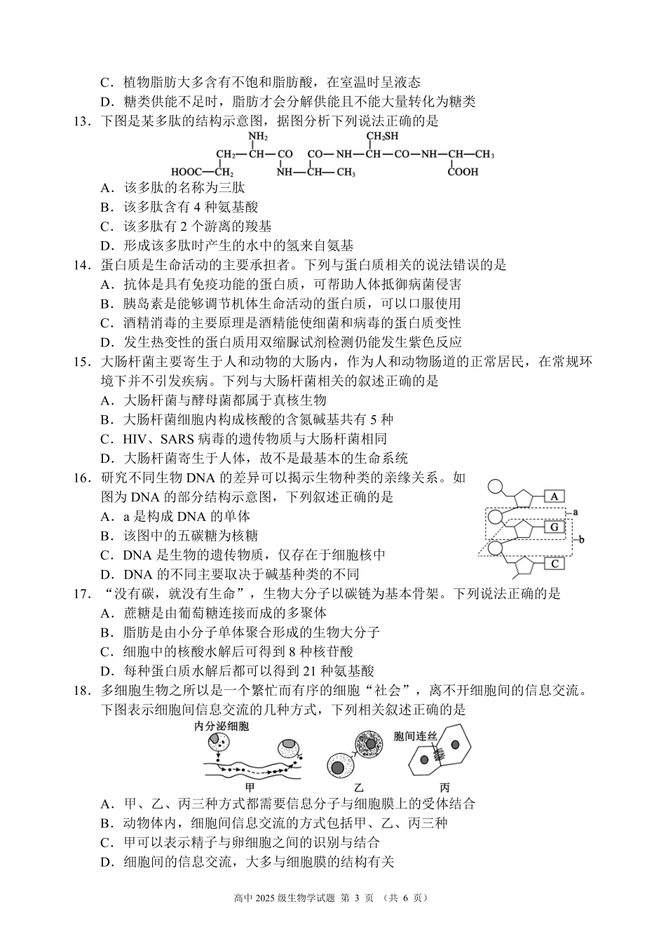 2025～2026学年度上期高中2025级期中考试生物.pdf_第3页