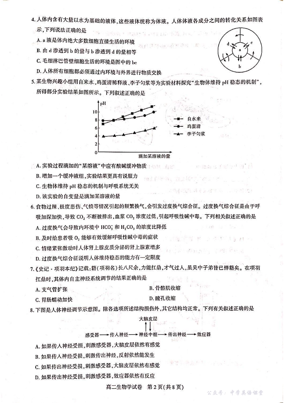 2025-2026武汉部分重点高中高二期中联考生物试卷.pdf_第2页